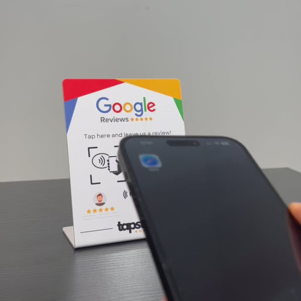 Expositor Inglés NFC y QR Aumenta tus Reseñas en Google